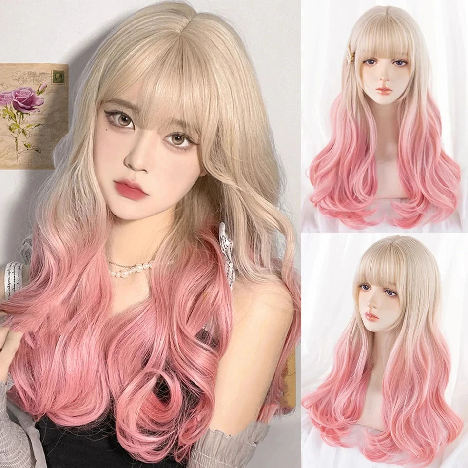 Long Wavy Blonde Cosplay Wig with Bangs - 102