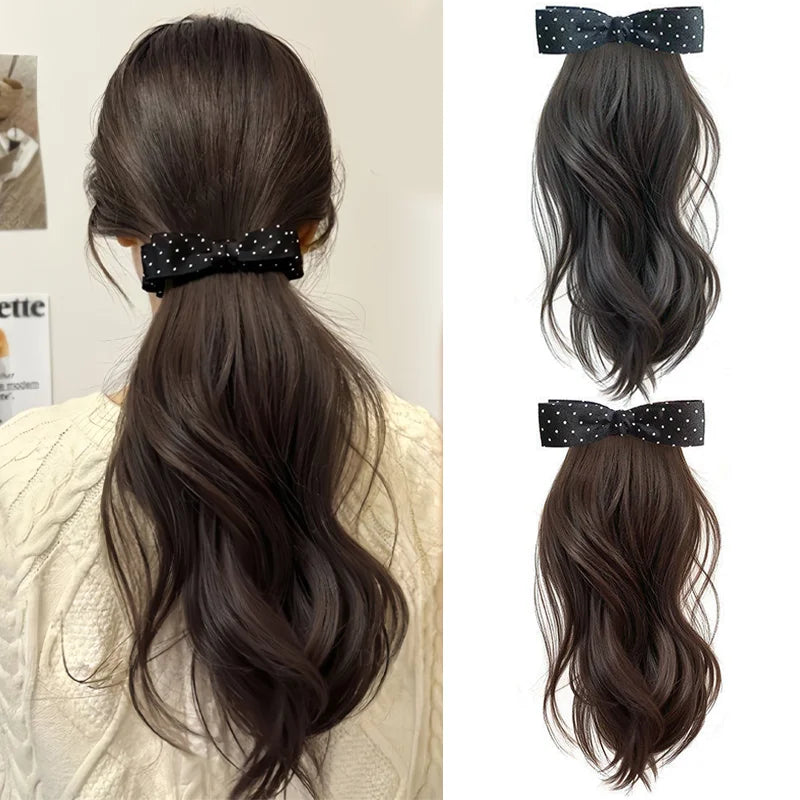 Wavy Ponytail Hair Extension with Bow Clip - 1