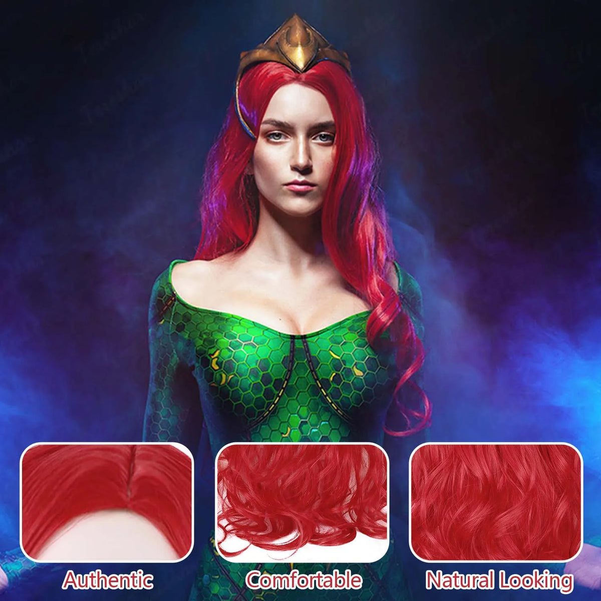 Long Red Curly Wavy Costume Wig for Cosplay and Halloween Parties