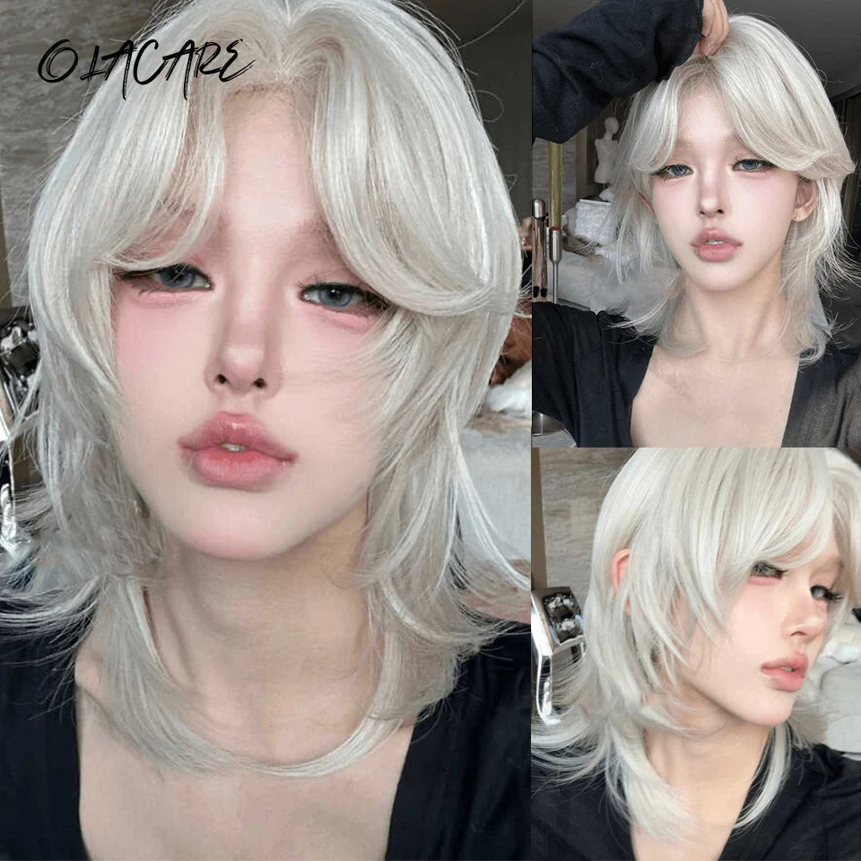 Long Wavy Ginger Synthetic Wig with Bangs