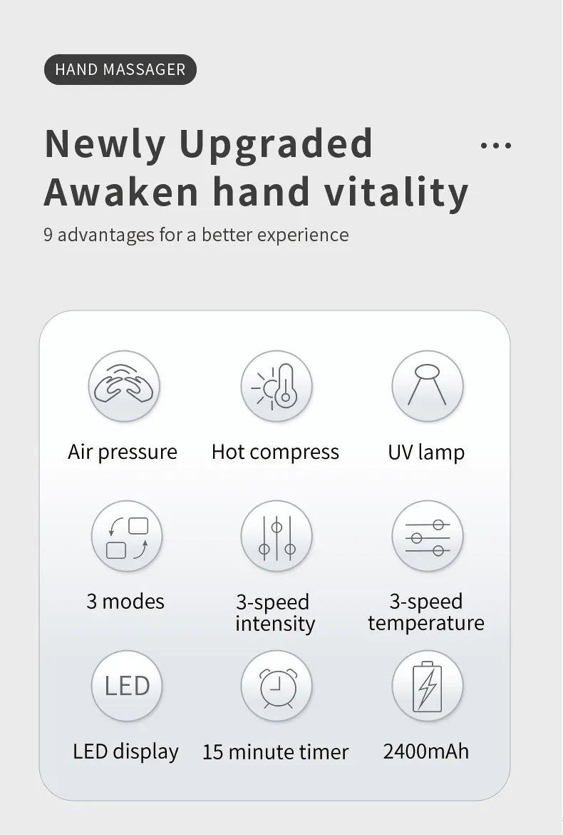 Electric Hand and Wrist Compression Massager with Heat and UV Cleaning - 8