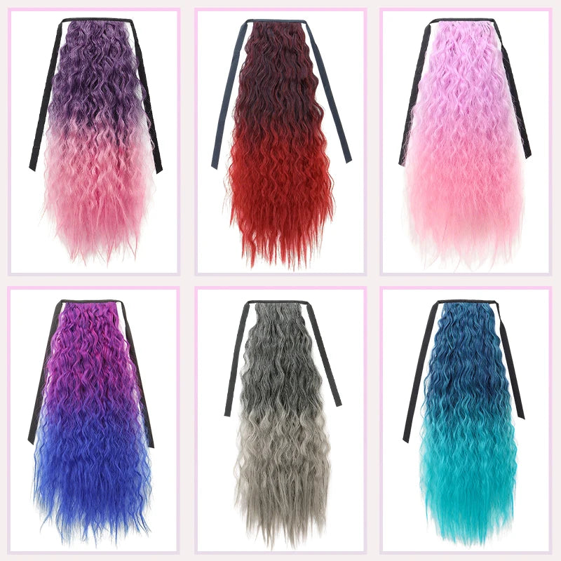 22-Inch Curly Rainbow Wrap-Around Ponytail Hair Extension - 7