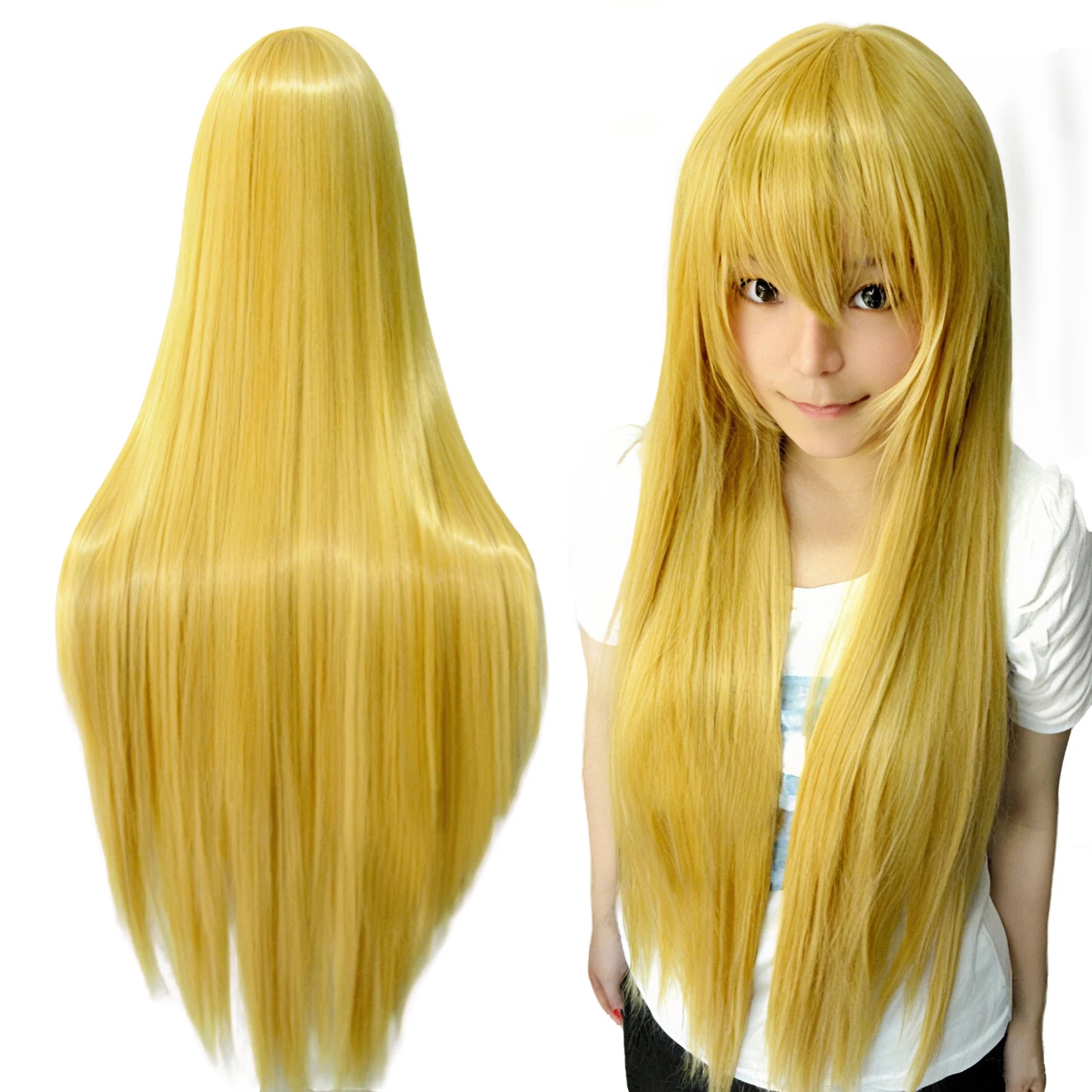 Long Straight Yellow Cosplay Wig for Anime Character Costumes - 1