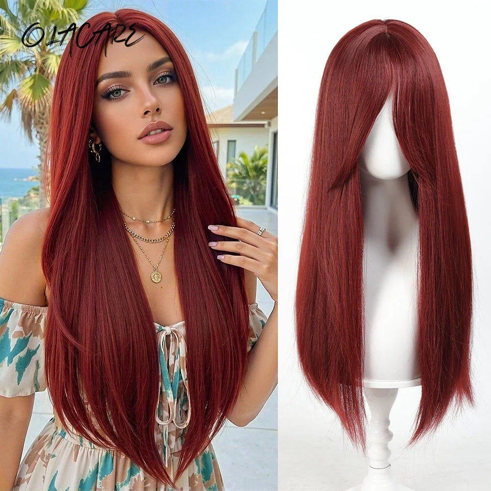 24 Inch Long Pink Cosplay Wig with Bangs