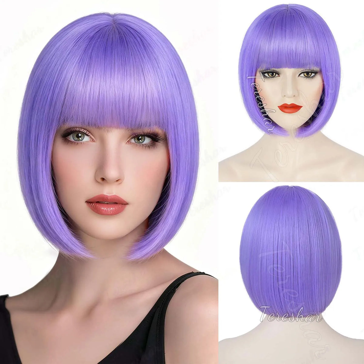 Short Straight Bob Wig with Bangs for Daily Wear and Cosplay