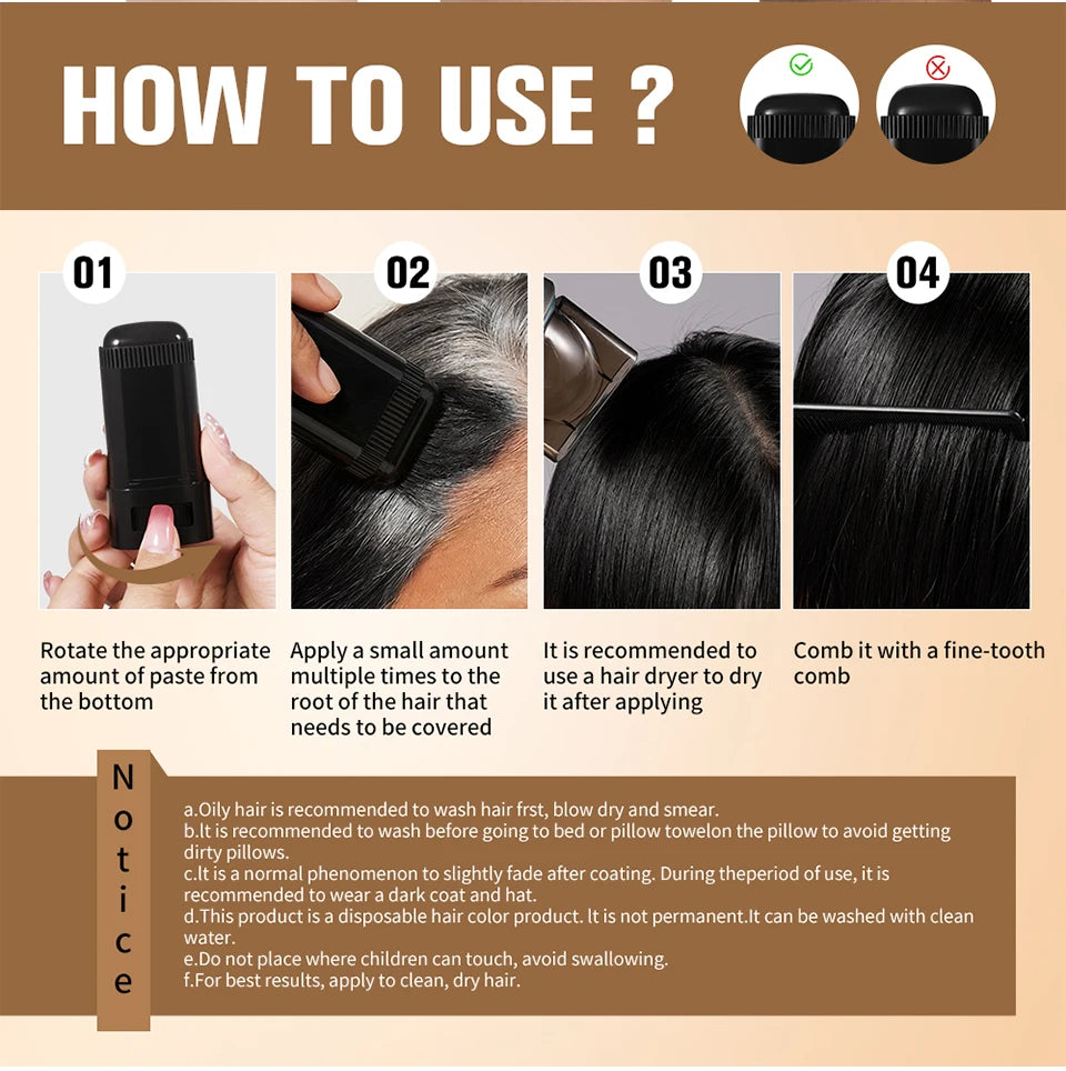 Instant Gray Hair Root Touch-Up Stick for Natural Color Coverage
