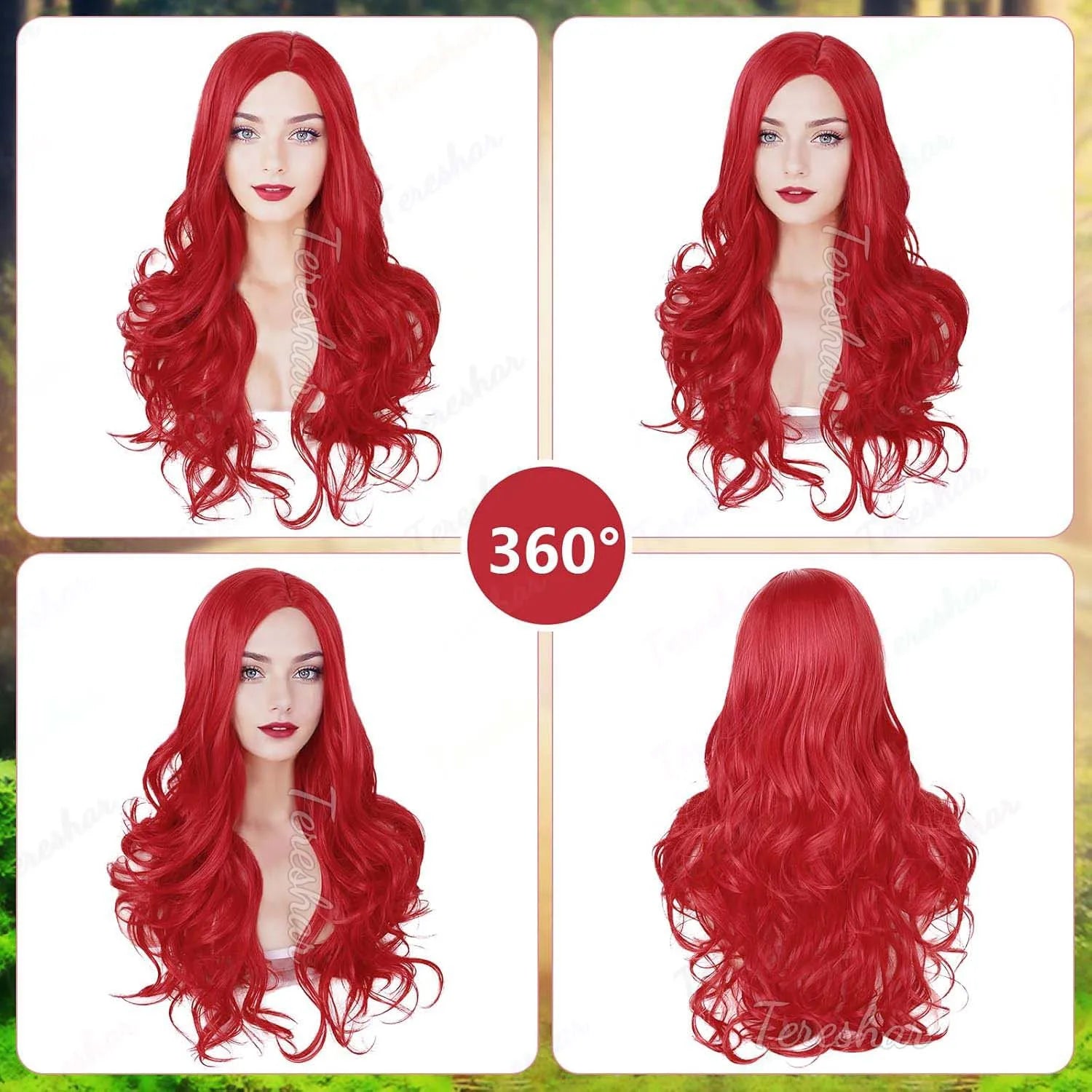 Long Red Curly Wavy Costume Wig for Cosplay and Halloween Parties - 3