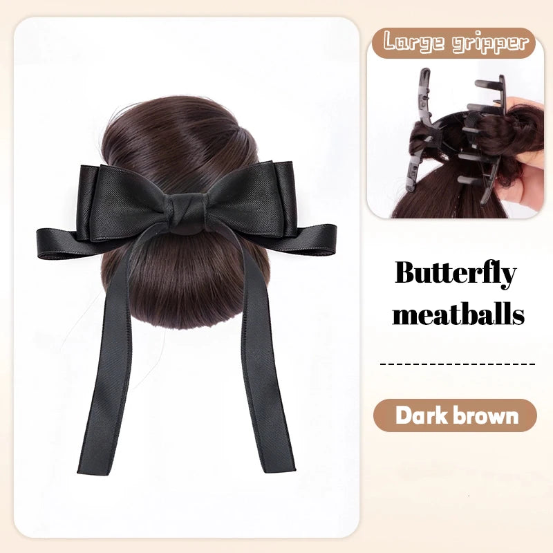Messy Bun Hair Extension with Bow Claw Clip for Instant Volume