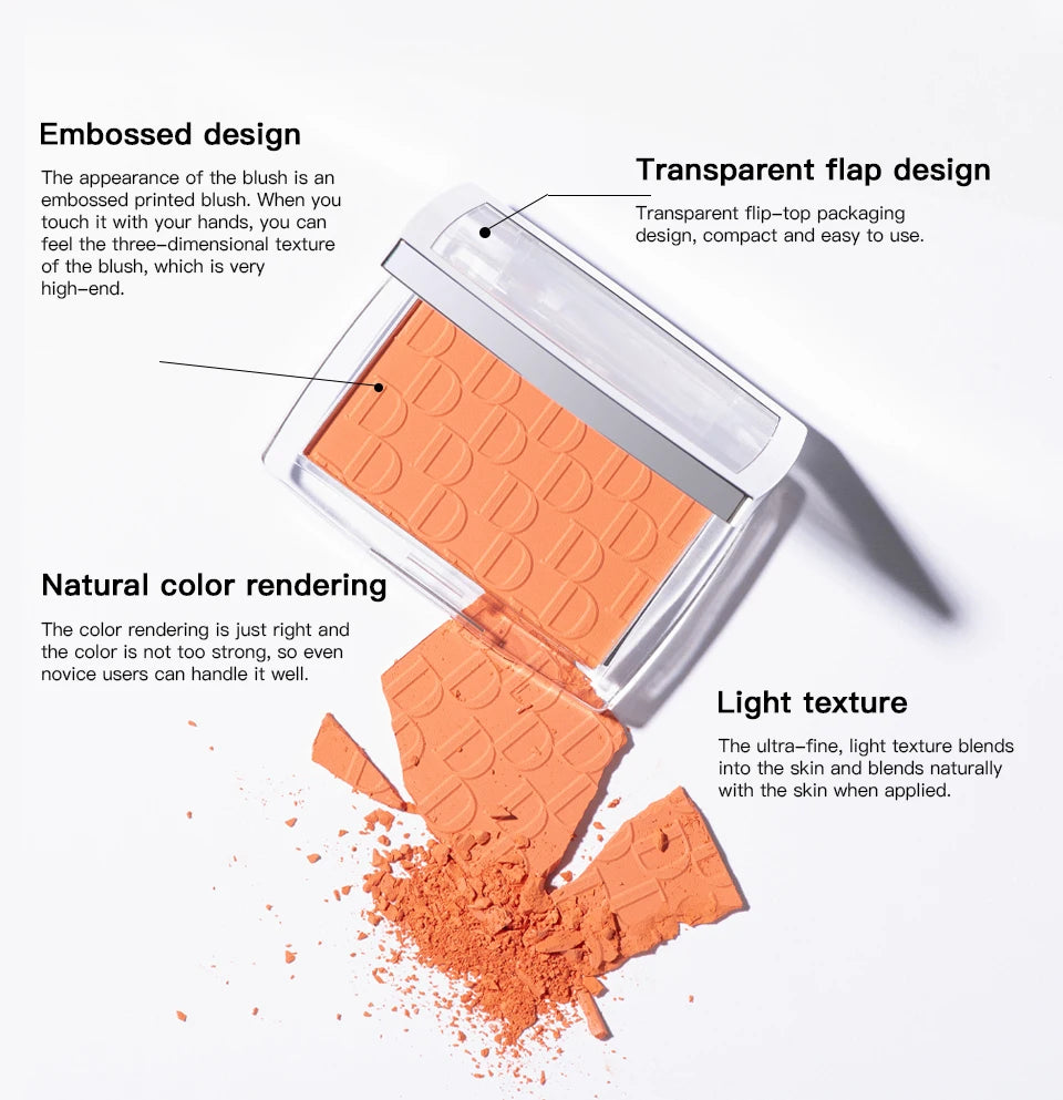 Embossed Matte Face Blush Palette with Professional Application Brush - 10
