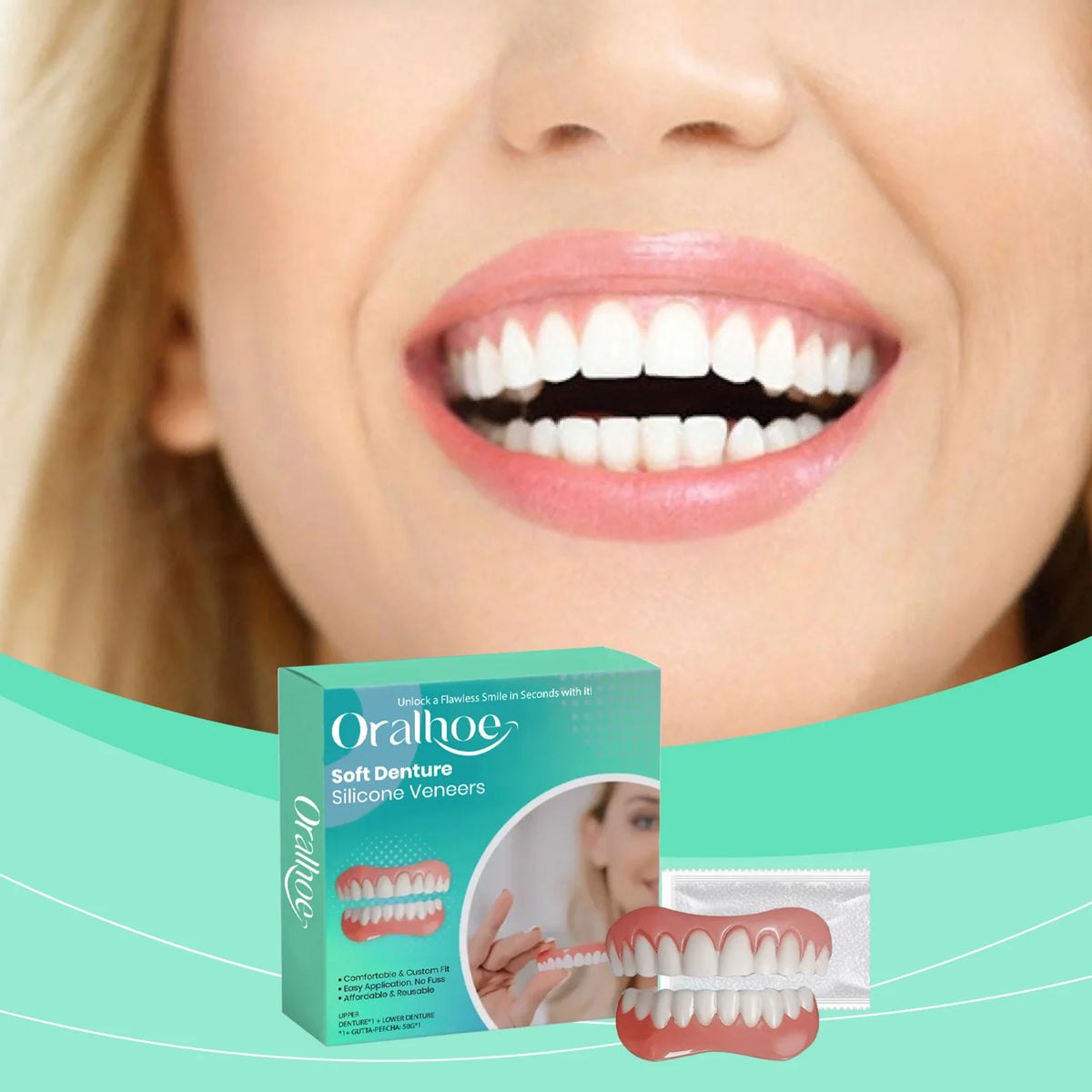 Flexible Silicone Cosmetic Denture Set for a Natural Radiant Smile