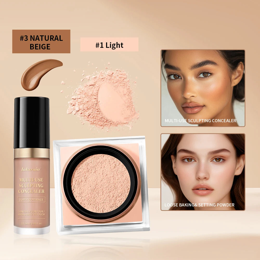 Smoothing Face Concealer and Matte Setting Powder Makeup Set - 16