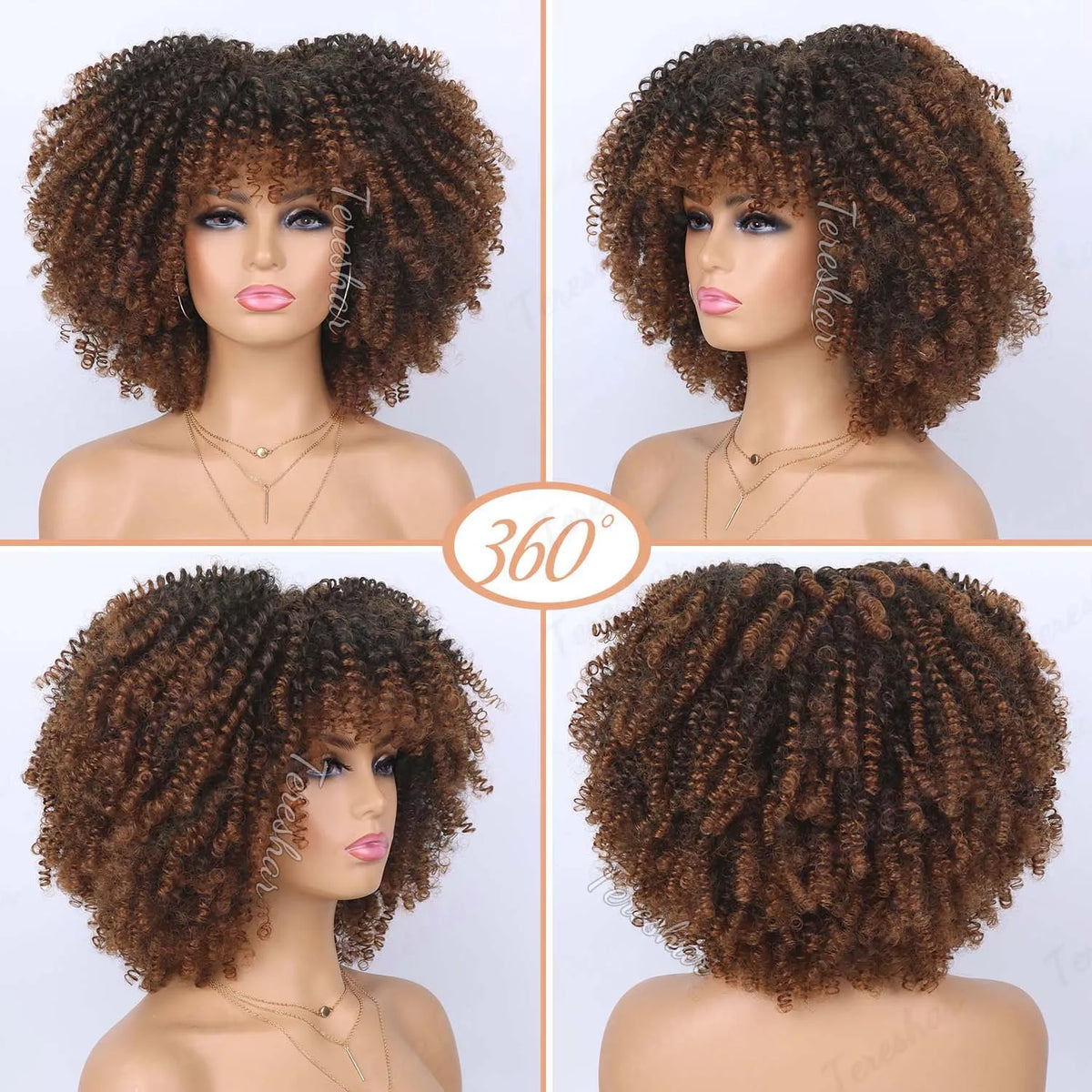 Short Curly Afro Wig with Bangs for Daily Wear
