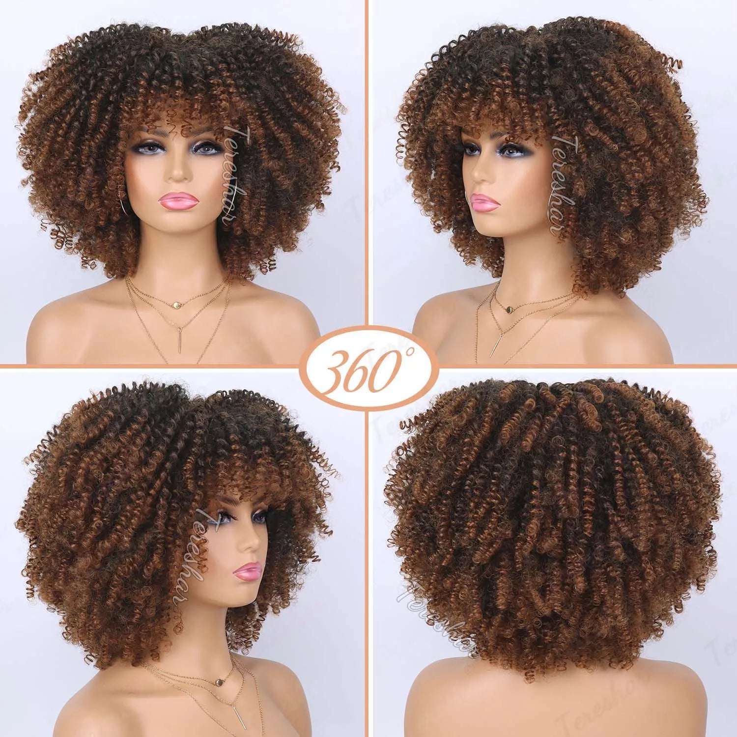 Short Curly Afro Wig with Bangs for Daily Wear - 9
