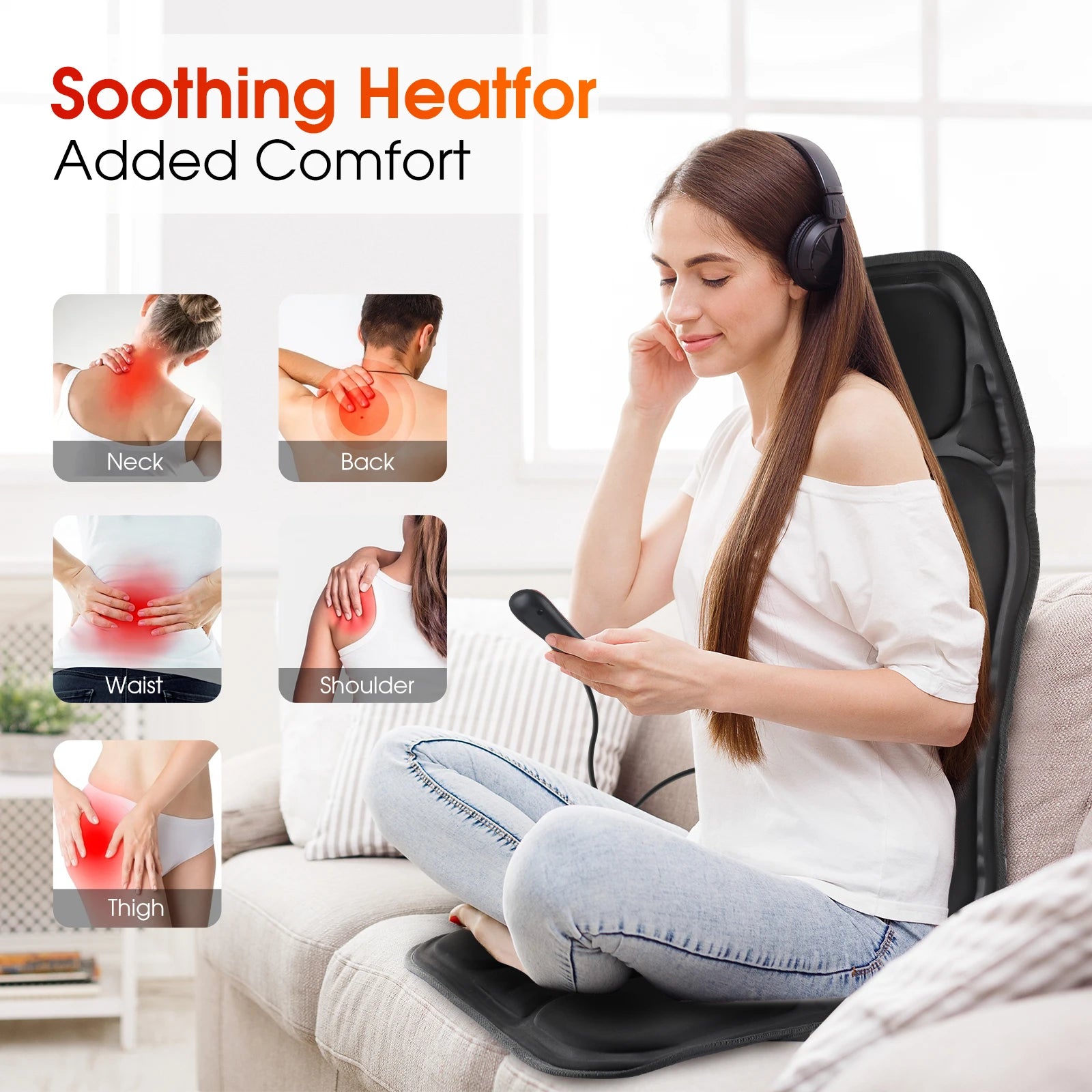 Full-Body Electric Heated Massage Chair Pad for Back and Neck Pain Relief - 8