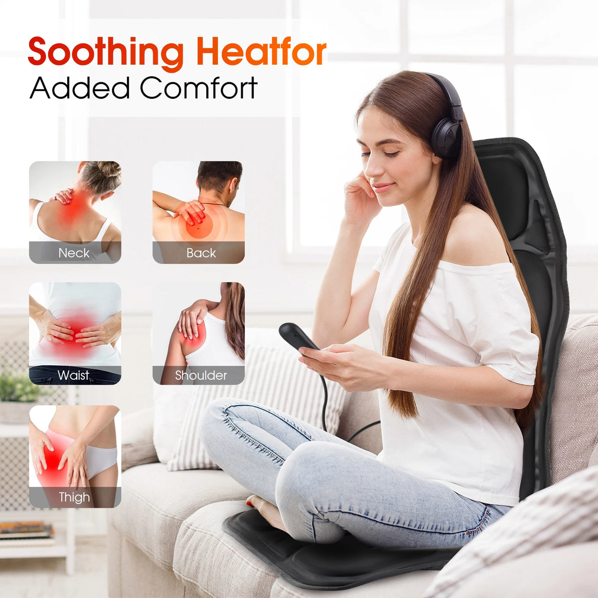 Full-Body Electric Heated Massage Chair Pad for Back and Neck Pain Relief