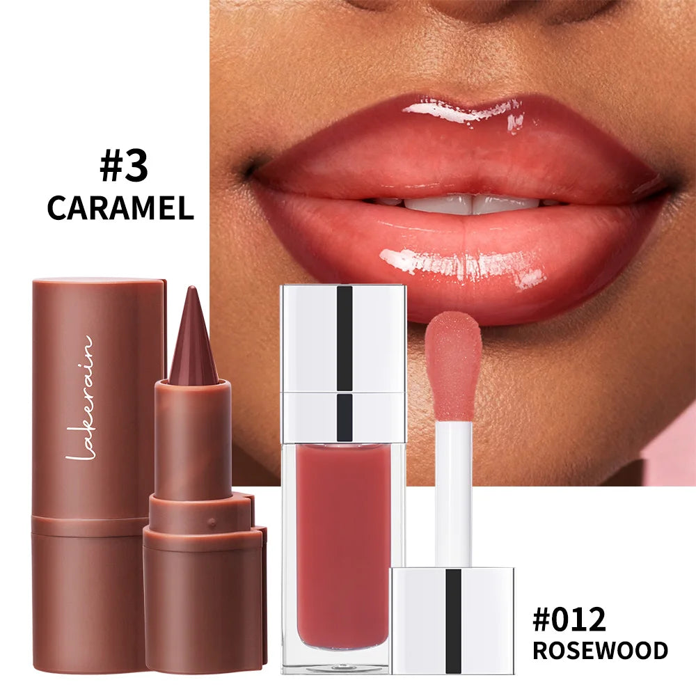 Hydrating Lip Liner and Gloss Combo Set for Defined Shiny Lips