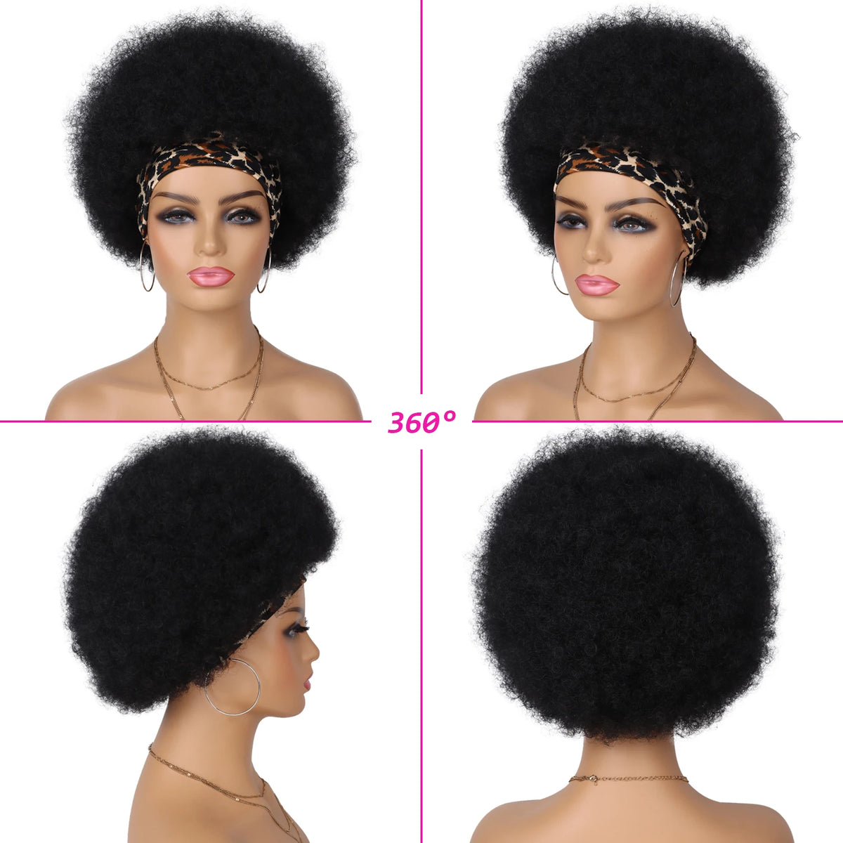 Short Kinky Curly Afro Puff Headband Wig for Daily Use