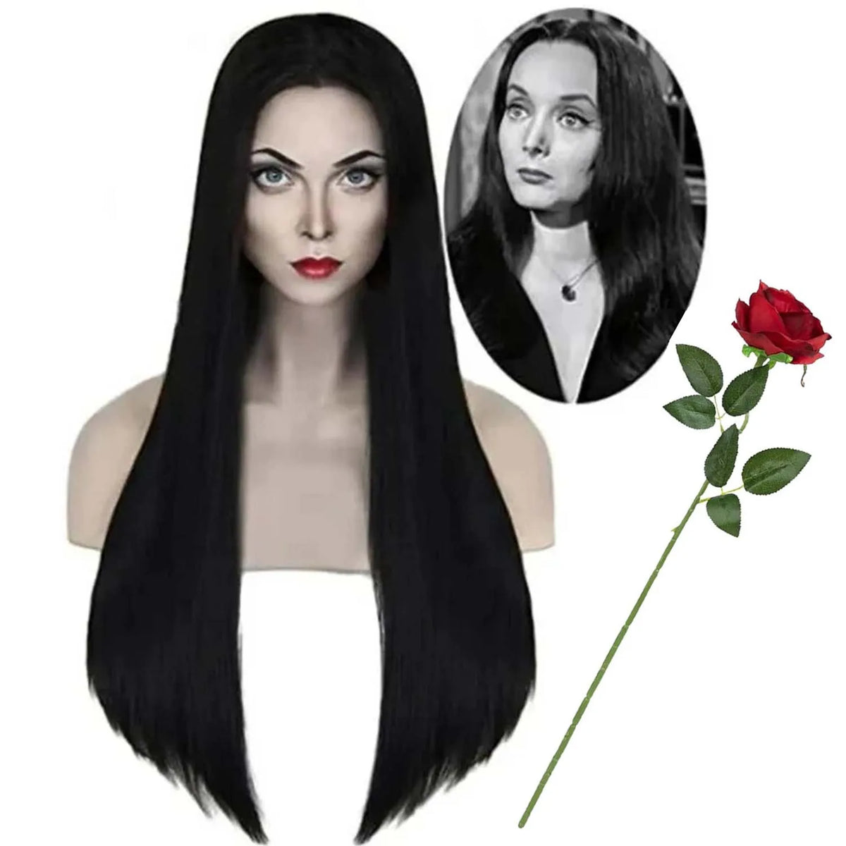 Long Straight Black Costume Wig for Halloween and Cosplay Events