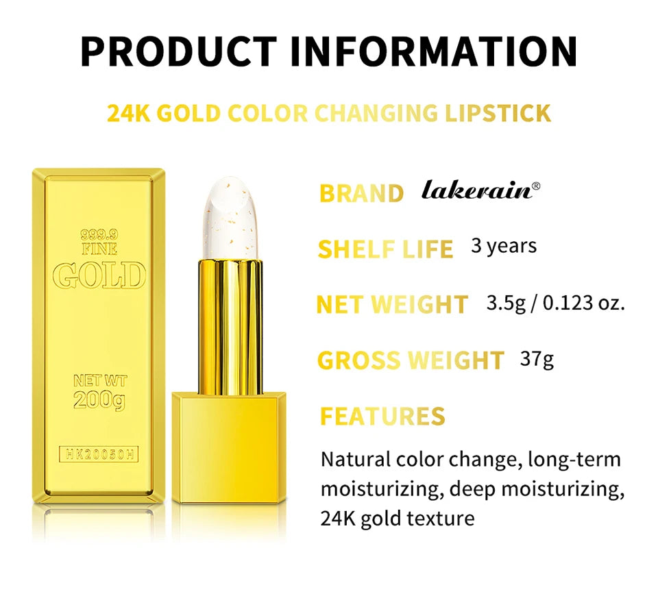Color Changing Gold Flake Lip Balm for Hydration and Natural Pink Tint
