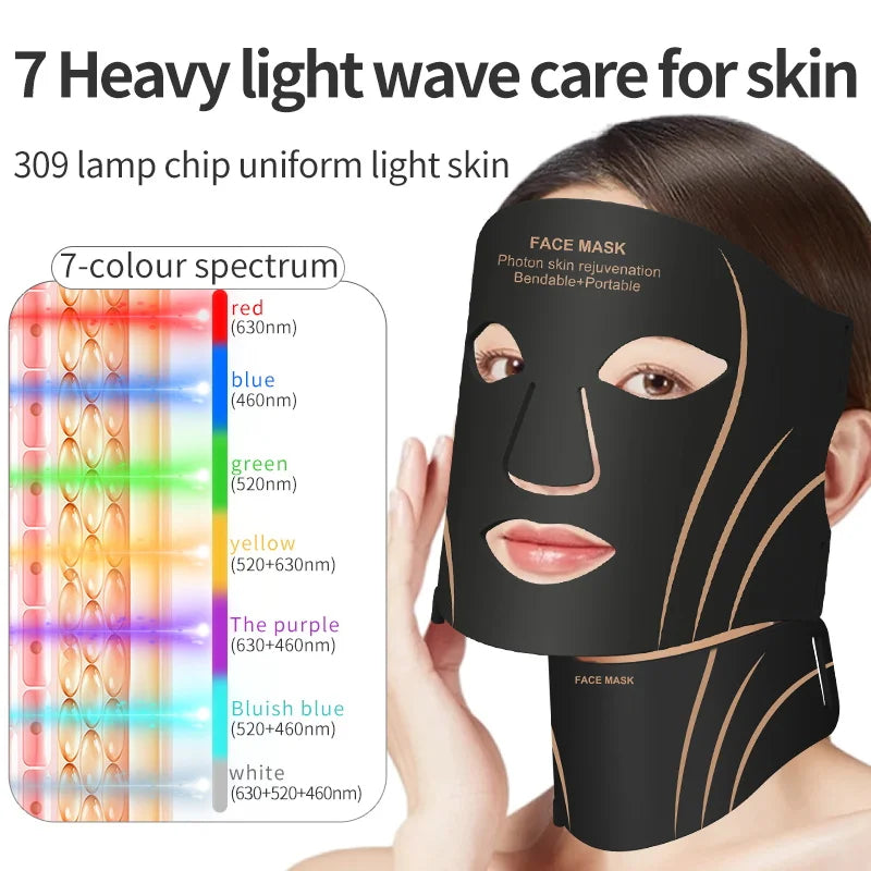 7-Color LED Light Therapy Face and Neck Mask for Skin Rejuvenation - 4