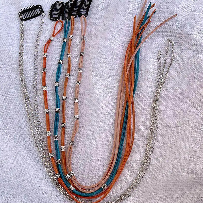 Boho Festival Fringe Hair Clip with Woven Suede and Metal Chain Details