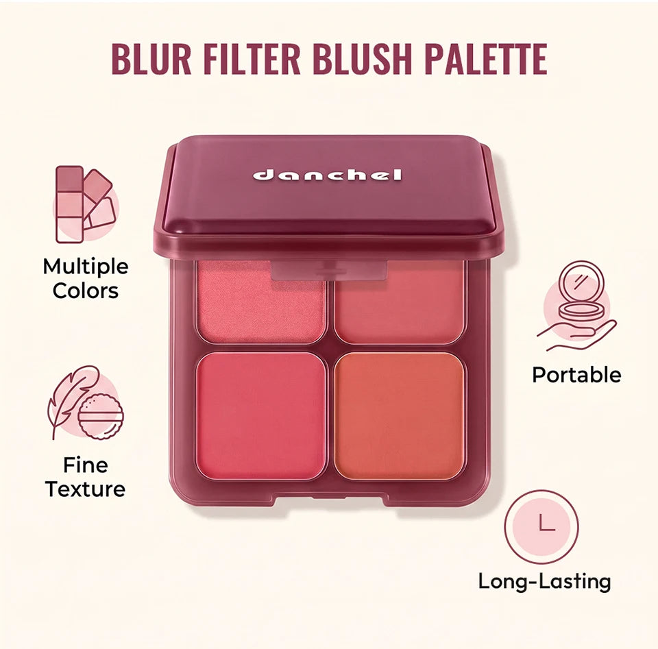 4-Shade Matte and Shimmer Blush Palette for Soft Focus Cheek Makeup - 9