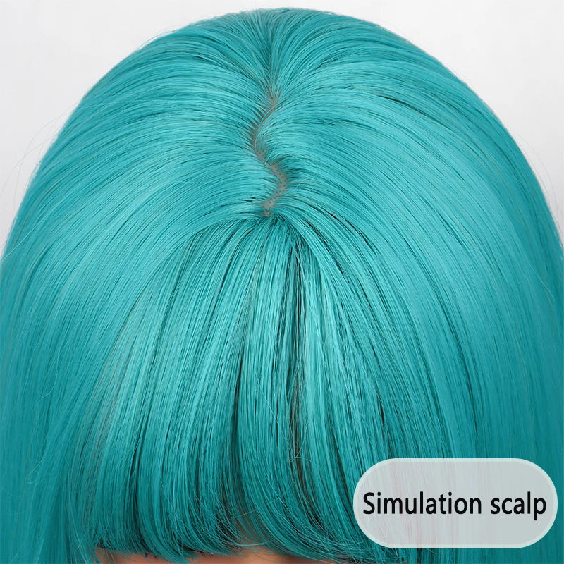Long Straight Synthetic Wig with Full Bangs for Cosplay and Daily Wear