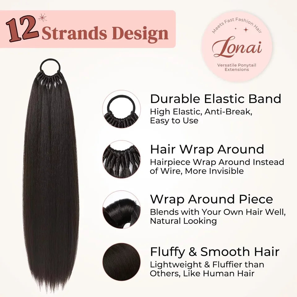 24-Inch Straight Synthetic Ponytail Extension