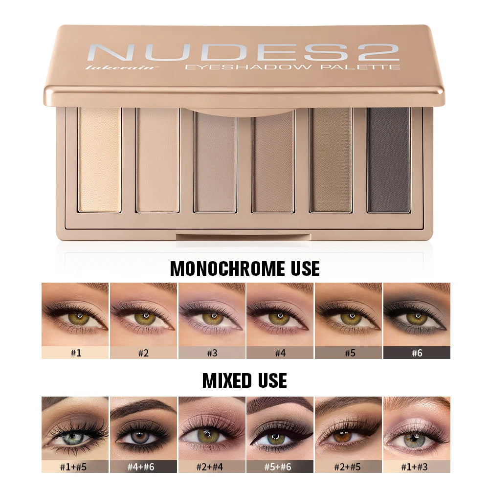 6-Color Matte Eyeshadow Palette for Neutral Nude and Smoky Eye Looks