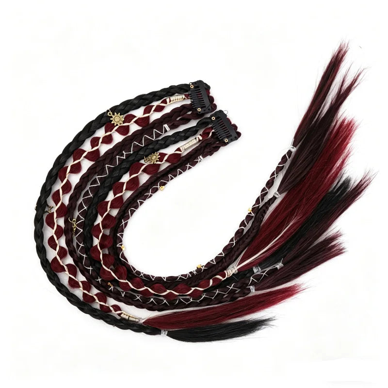 Bohemian Clip-In Braided Hair Extensions with Accessories