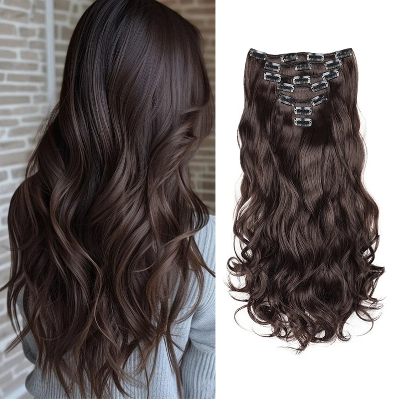 Wavy Curly Clip-In Hair Extension Set for Women - 13