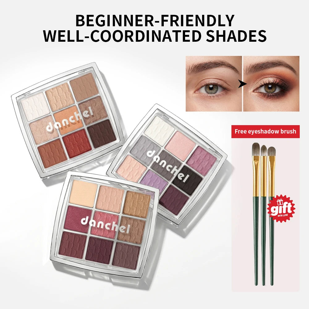 9-Color Professional Eyeshadow Palette with Blending Brush - 1