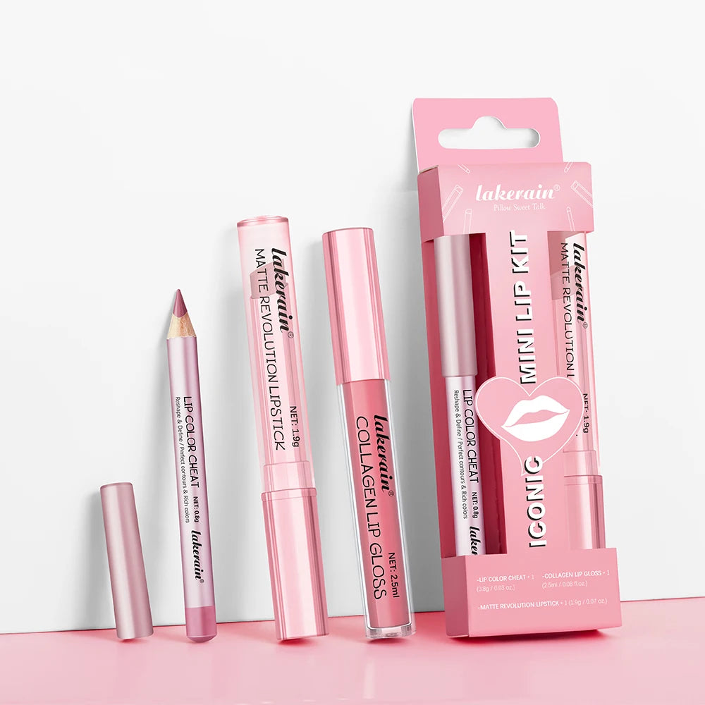 Professional 3-Piece Waterproof Matte Lipstick and Lip Gloss Makeup Set - 3