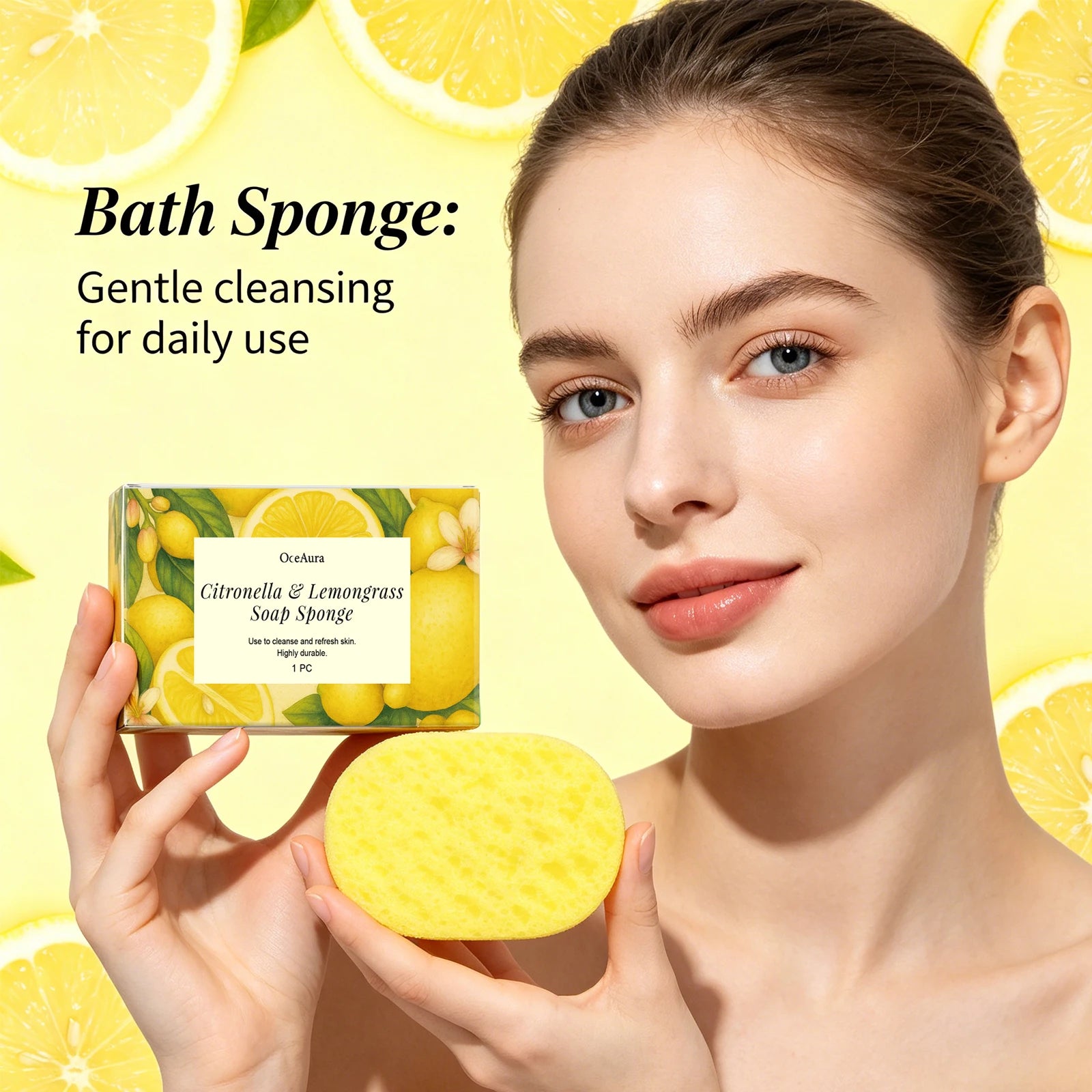 Exfoliating Lemongrass Bath Sponge for Daily Body Cleansing and Skin Care - 5