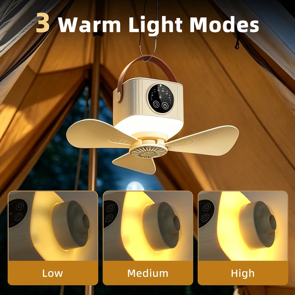 Portable Rechargeable Ceiling Fan with LED Light and Remote Control