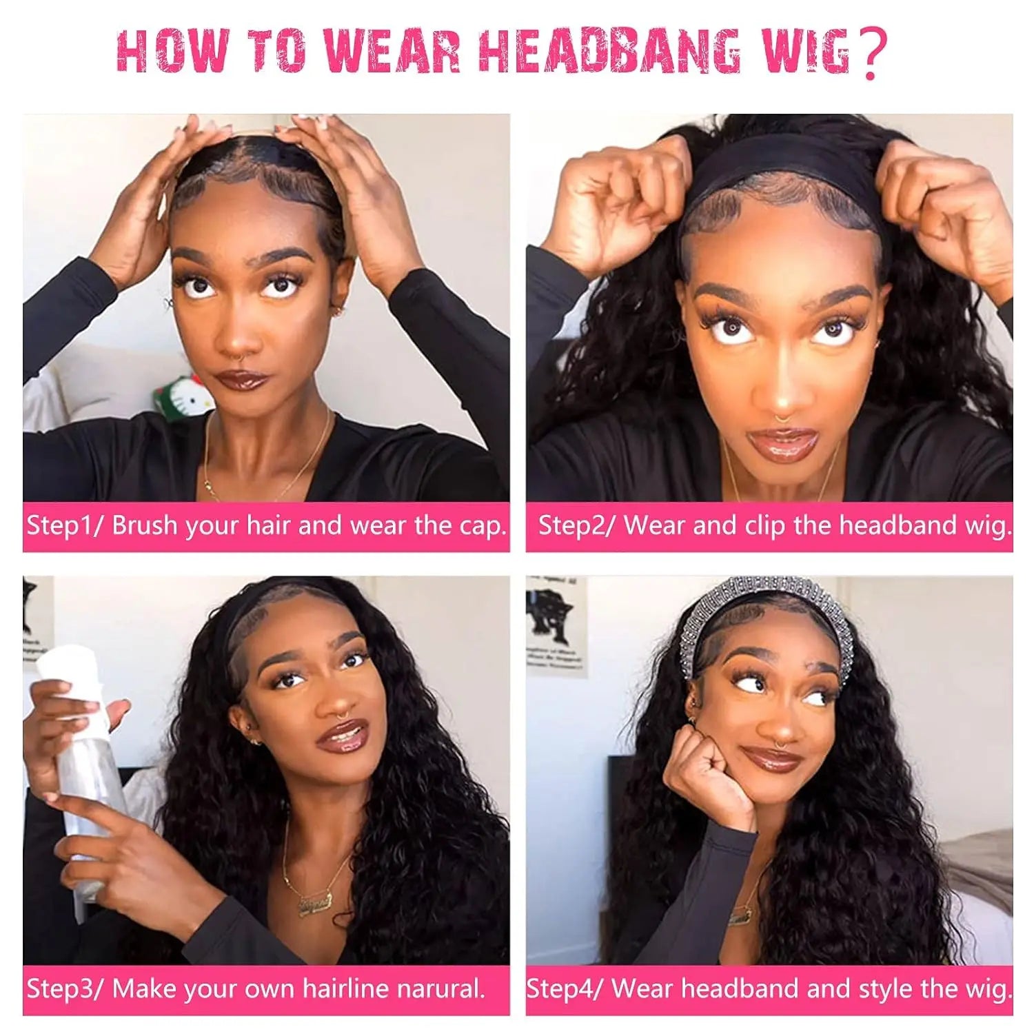 Water Wave Synthetic Headband Wig for Daily Use - 4