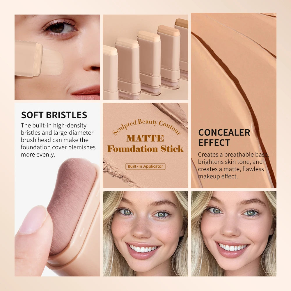 Matte Foundation Stick with Built-in Brush for Flawless Coverage - 3