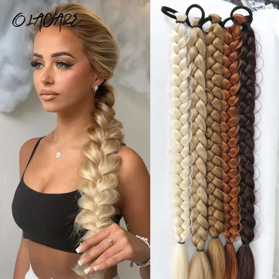 Long Synthetic Braided Ponytail Extension with Secure Rubber Band