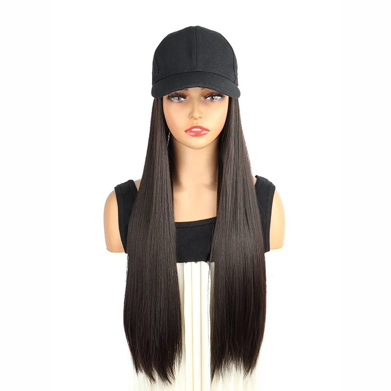 24-Inch Adjustable Baseball Hat with Attached Long Straight Hair - 13