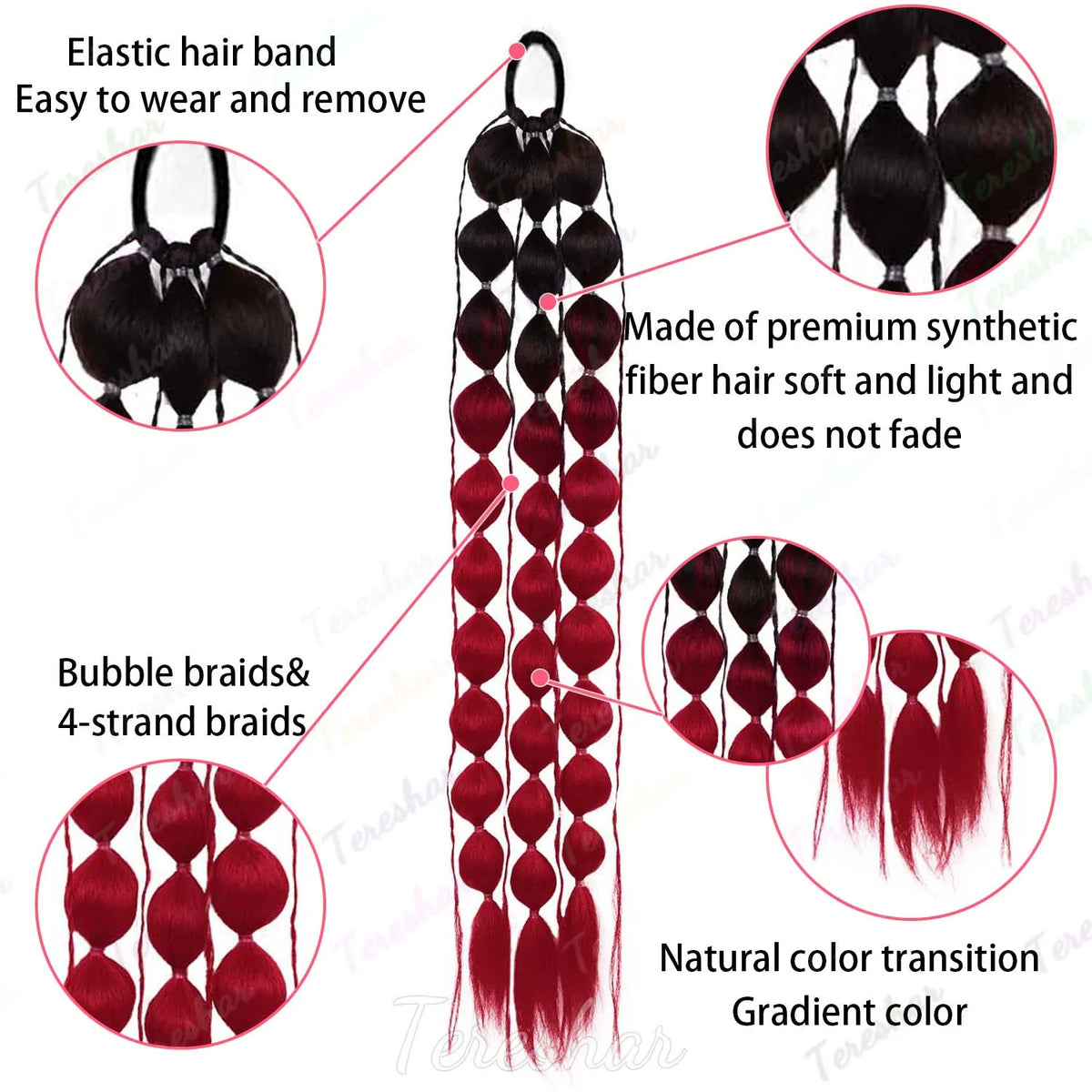 2-Piece Colored Bubble Ponytail Extensions for Festivals and Parties