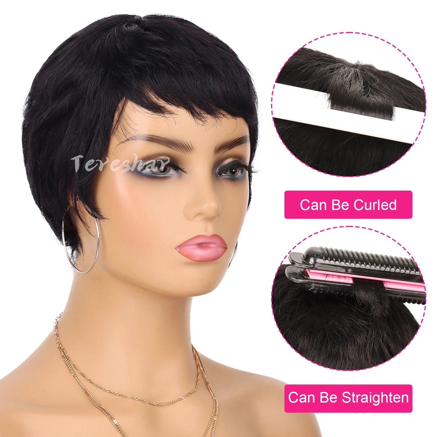 Short Layered Pixie Cut Wavy Synthetic Wig for Daily Wear - 3