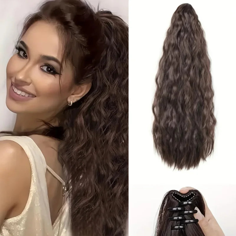 20-Inch Long Wavy Claw Clip Ponytail Extension - 7