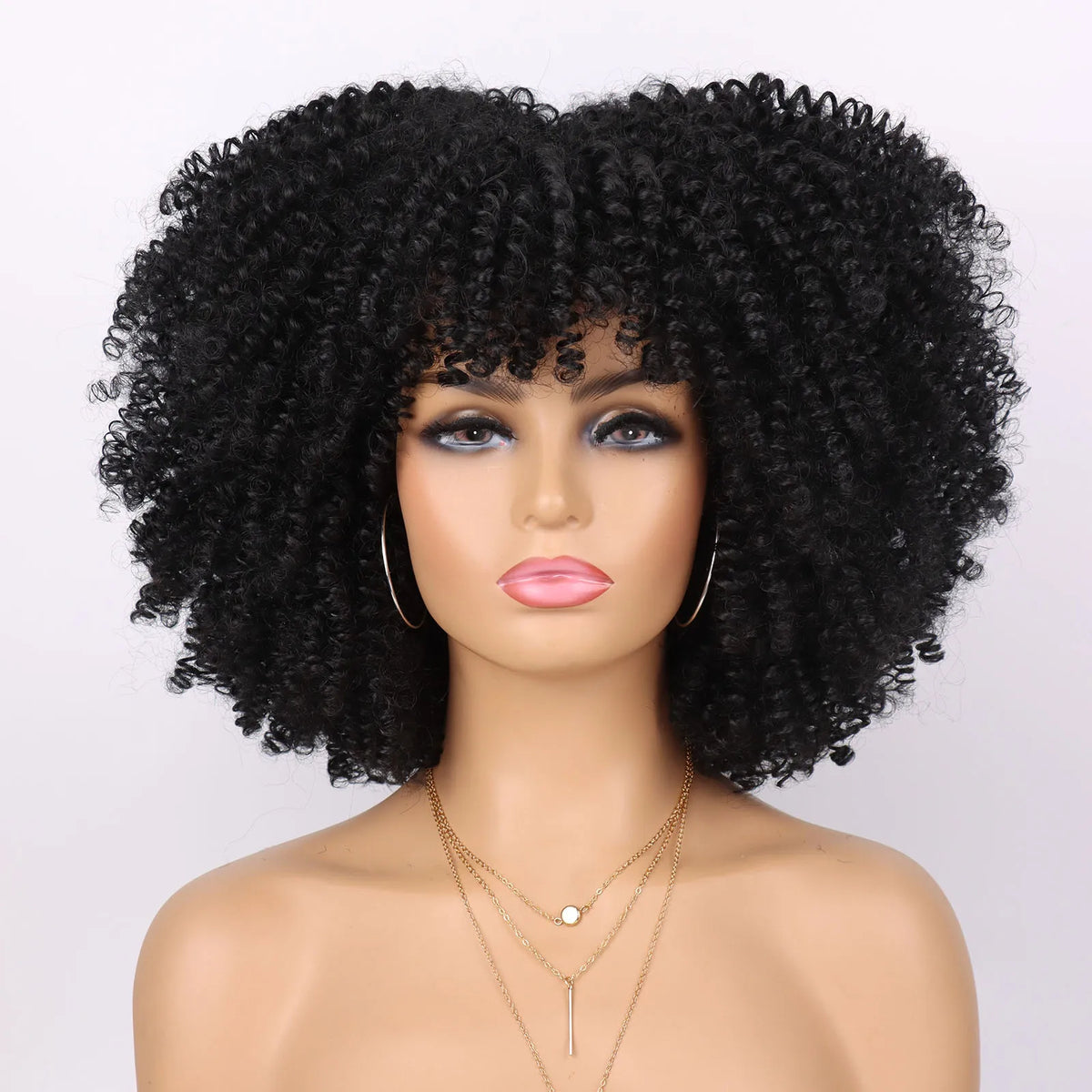 Short Kinky Curly Afro Wig with Bangs for Daily Wear