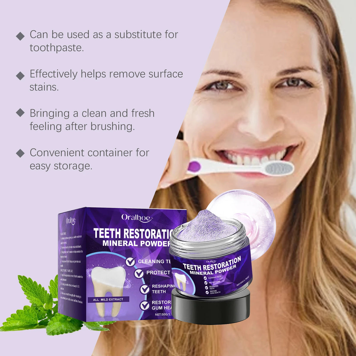 Natural Teeth Whitening and Enamel Restoration Powder for Brighter Smiles