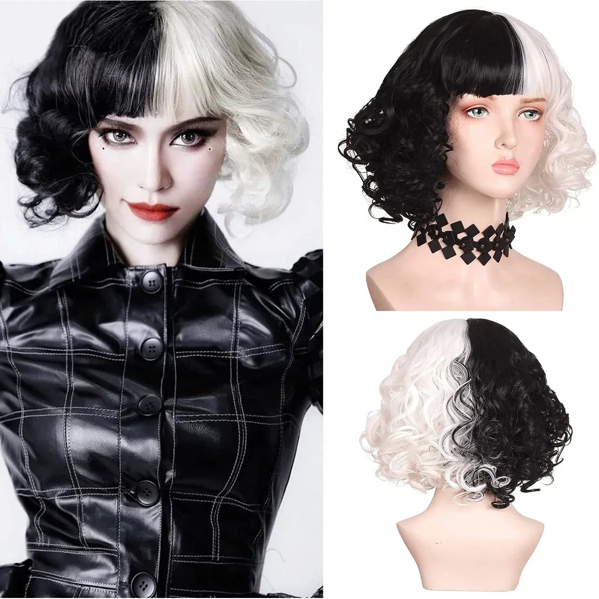 Long Wavy Split Color Synthetic Wig for Costume Parties and Daily Wear - 6