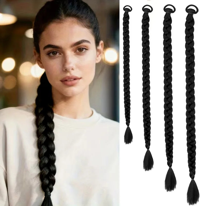 Long Braided Ponytail Extension for Women Synthetic Hairpiece