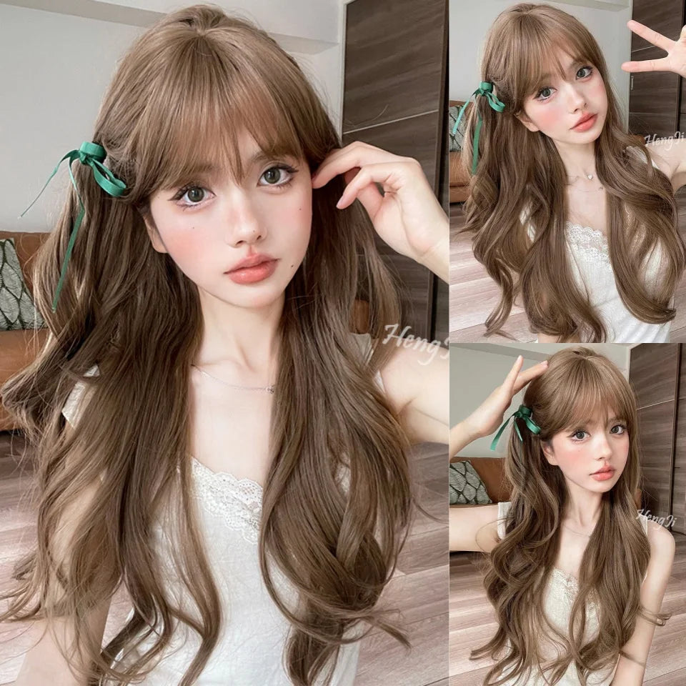 Wavy Brown Cosplay Wig with Curly Pigtails for Costume Parties