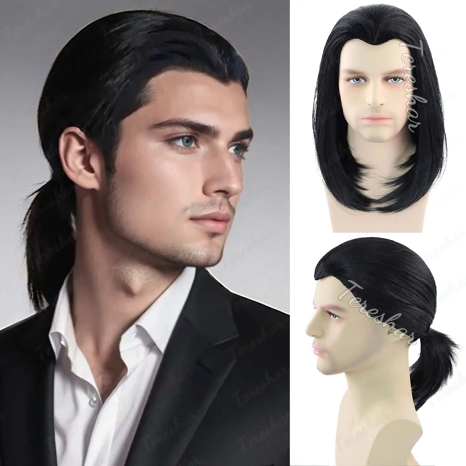 Short Straight Black Costume Wig for Men and Cosplay Characters - 1
