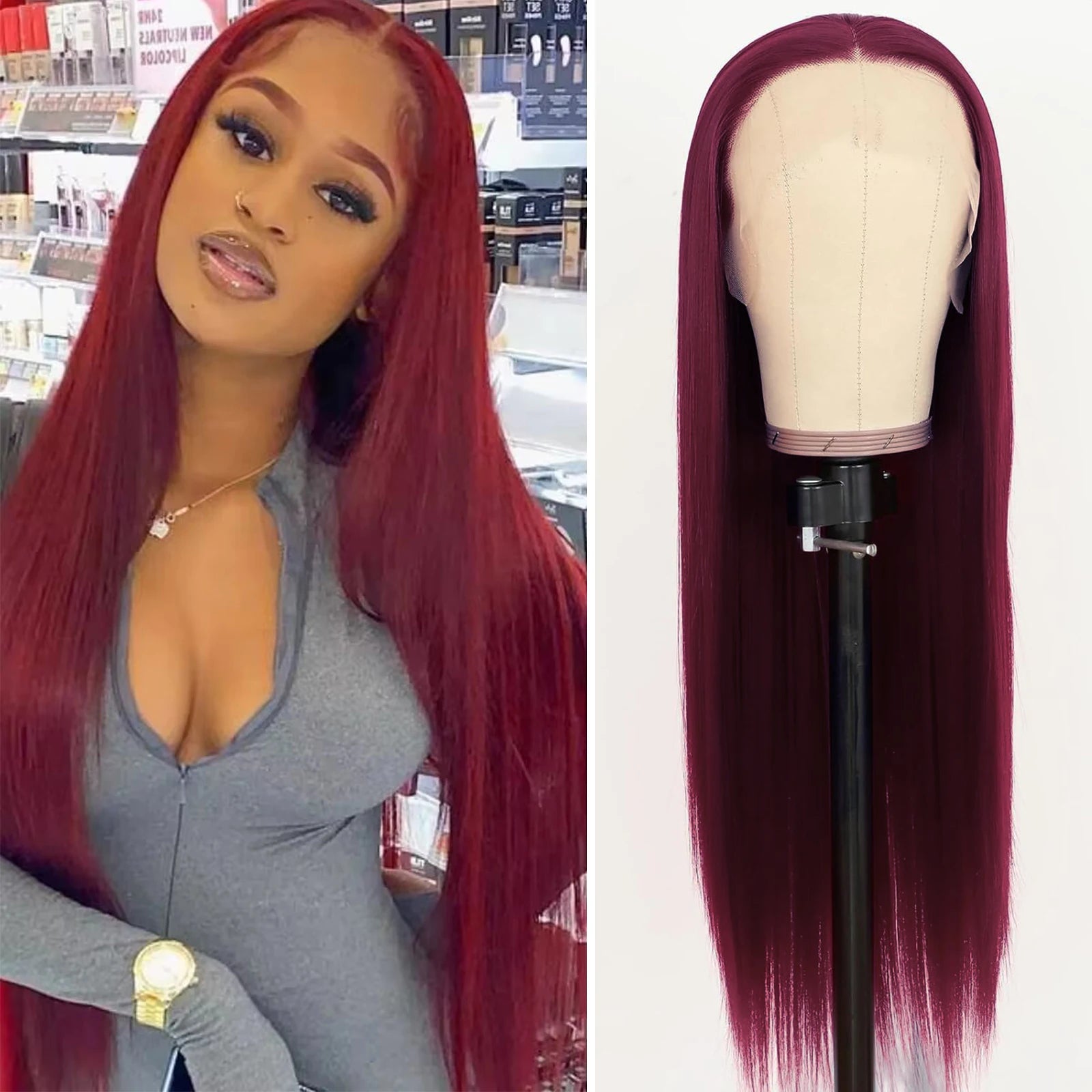 Long Straight Blue Lace Front Wig for Women with Natural Hairline - 13