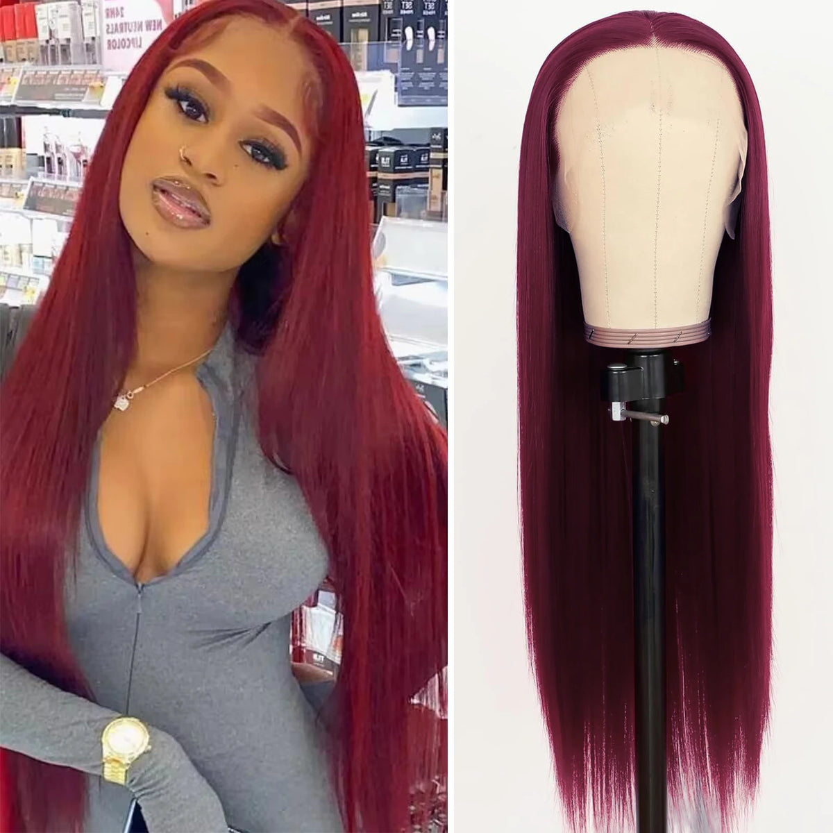 Long Straight Blue Lace Front Wig for Women with Natural Hairline